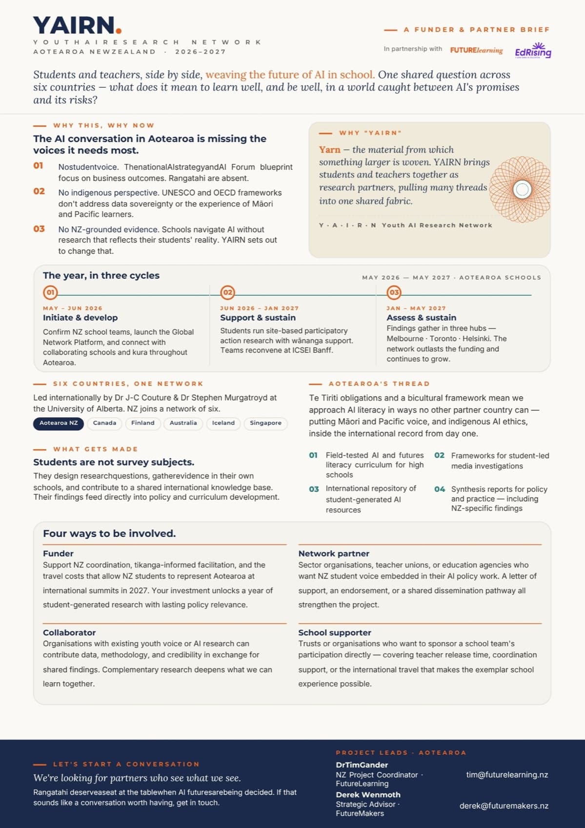 The YAIRN funder and partner brief, a one-page overview of the project